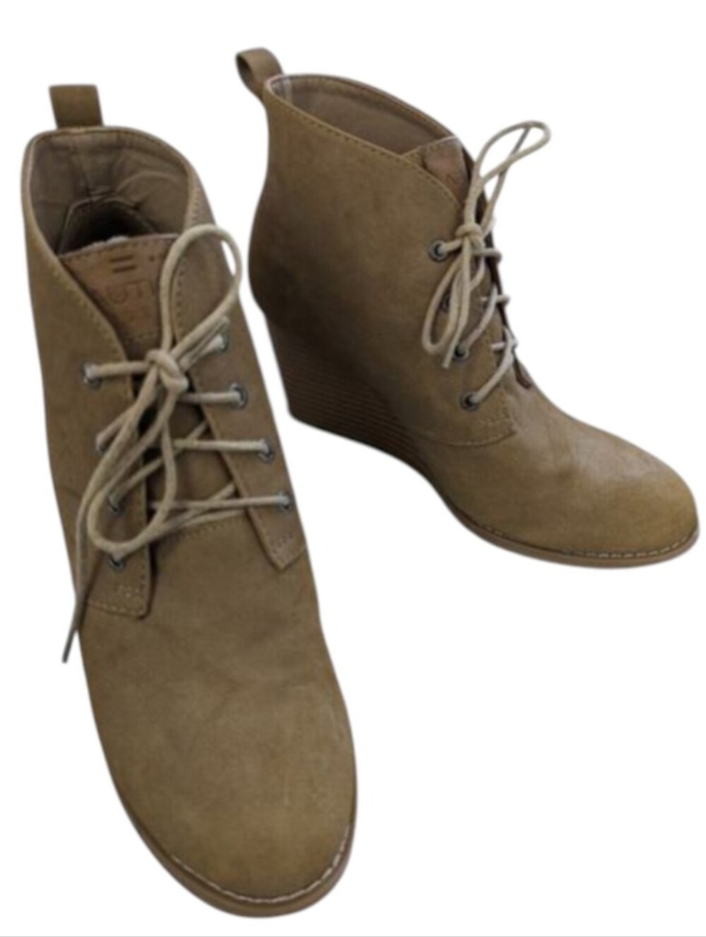 NAUTICA! CAMEL TAN VEGAN SUEDE WEDGE HEEL LACE-UP BOOTS, BOOTIES! SZ 8.5